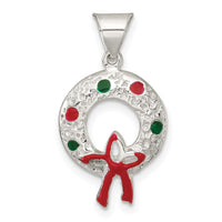 Sterling Silver Polished and Textured Enameled Wreath Charm