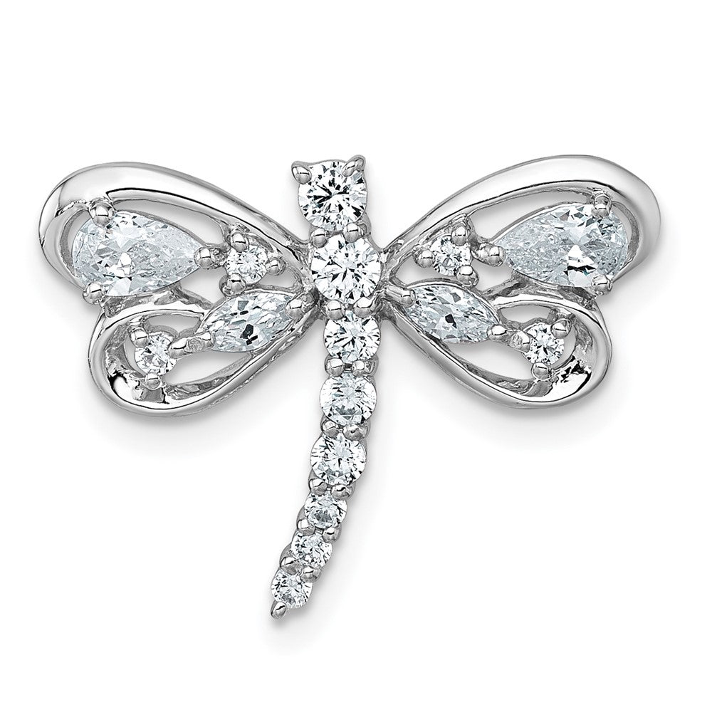 Sterling Silver Rhodium-plated Polished CZ Dragonfly Chain Slide Pendant