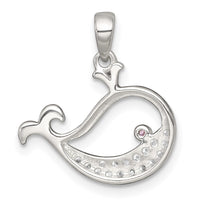 Sterling Silver Polished Pink and White CZ Whale Pendant