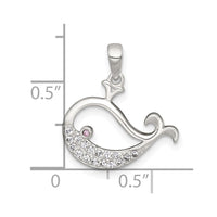 Sterling Silver Polished Pink and White CZ Whale Pendant