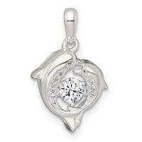 Sterling Silver Polished Vibrant CZ Dolphin Pendant