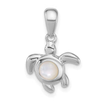 Sterling Silver Rhodium-plated Polished MOP Turtle Pendant