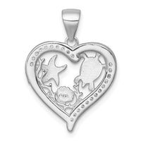 Sterling Silver RH-plat Textured Blue Created Opal CZ Sealife Heart Pendant