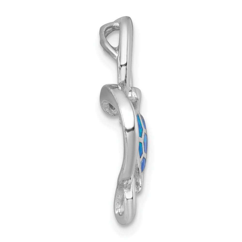 Sterling Silver RH-plated Blue Cr. Opal Turtle / Heart Chain Slide Pendant