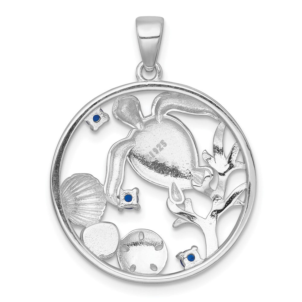 Sterling Silver RH-plated Polished Larimar and Blue CZ Sealife Pendant