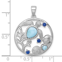 Sterling Silver RH-plated Polished Larimar and Blue CZ Sealife Pendant
