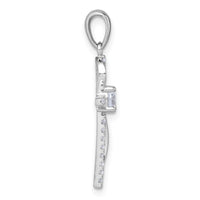 Sterling Silver RH-plated Polished Fancy CZ Latin Cross Pendant
