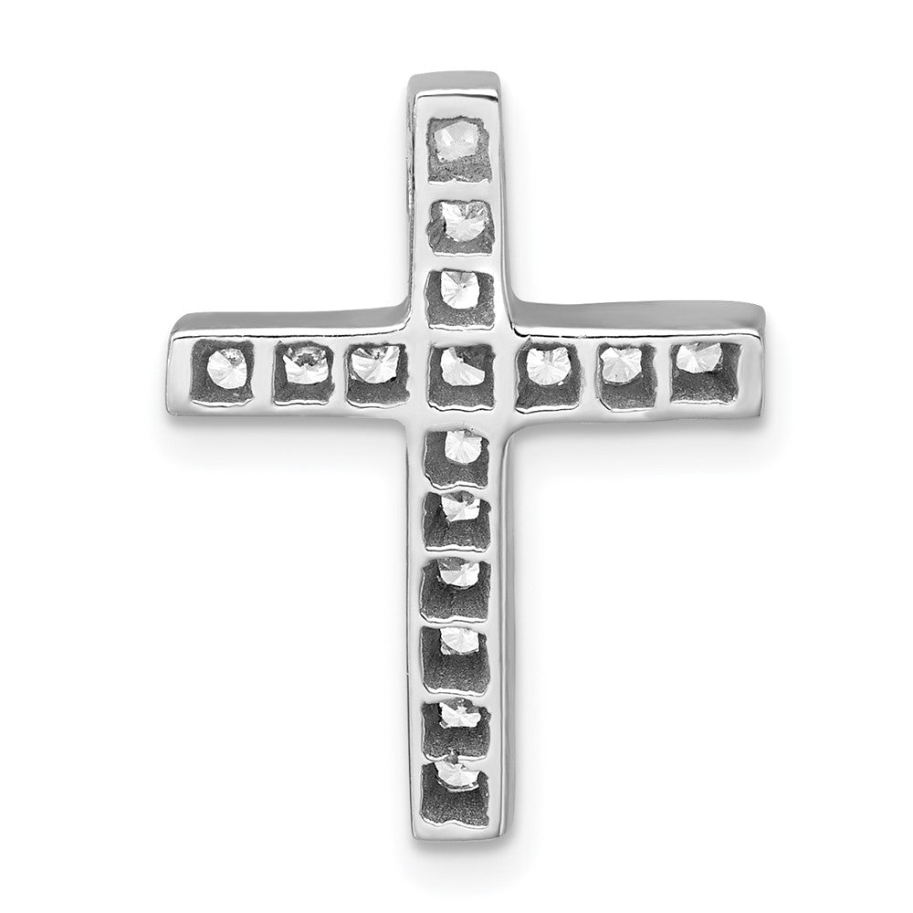 Sterling Silver Rhodium-plated Polished CZ Cross Chain Slide Pendant