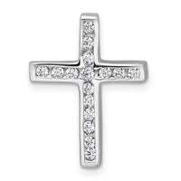 Sterling Silver Rhodium-plated Polished CZ Cross Chain Slide Pendant