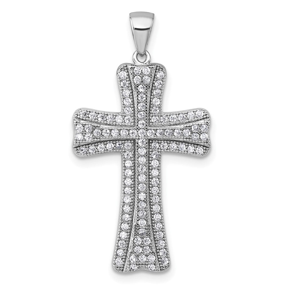 Sterling Silver Rhodium-plated Polished CZ Cross Pendant