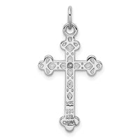 Sterling Silver RH-pl w/14k Accent Polished CZ Budded Cross Pendant
