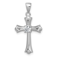 Sterling Silver Rhodium-plated Fleur de Lis CZ Cross Pendant