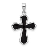 Sterling Silver Rhodium-plated Black Enamel Cross Pendant