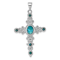 Sterling Silver RH-plated Compressed Turquoise Fancy Cross Pendant