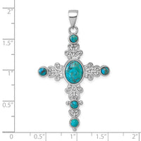 Sterling Silver RH-plated Compressed Turquoise Fancy Cross Pendant