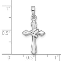 Sterling Silver Rhodium-plated Polished Cross With Dove Pendant