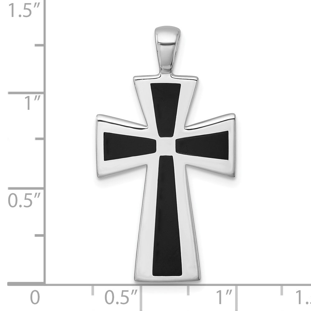 Sterling Silver Rhodium-plated Polished Black Resin Cross Pendant
