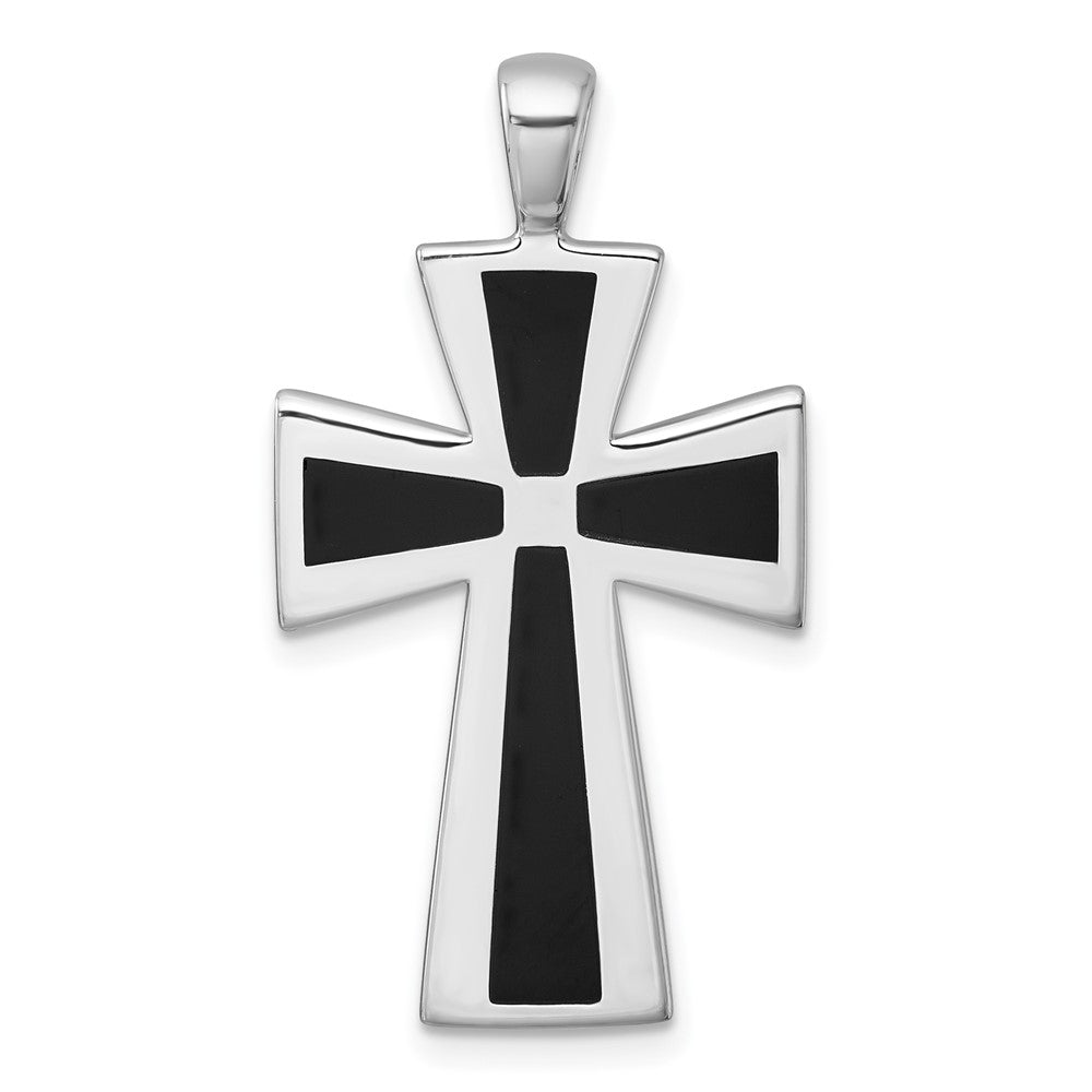 Sterling Silver Rhodium-plated Polished Black Resin Cross Pendant