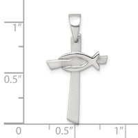 Sterling Silver Brushed Cross with Polished Ichthus Fish Pendant