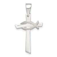 Sterling Silver Polished Cross with Brushed Ichthus Fish Pendant