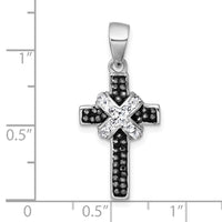 sterling Silver Rhodium-plated Black And White Crystal Cross Pendant