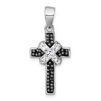 sterling Silver Rhodium-plated Black And White Crystal Cross Pendant