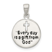 Sterling Silver Polished Enamel GIFT FROM GOD Cross Disc Pendant