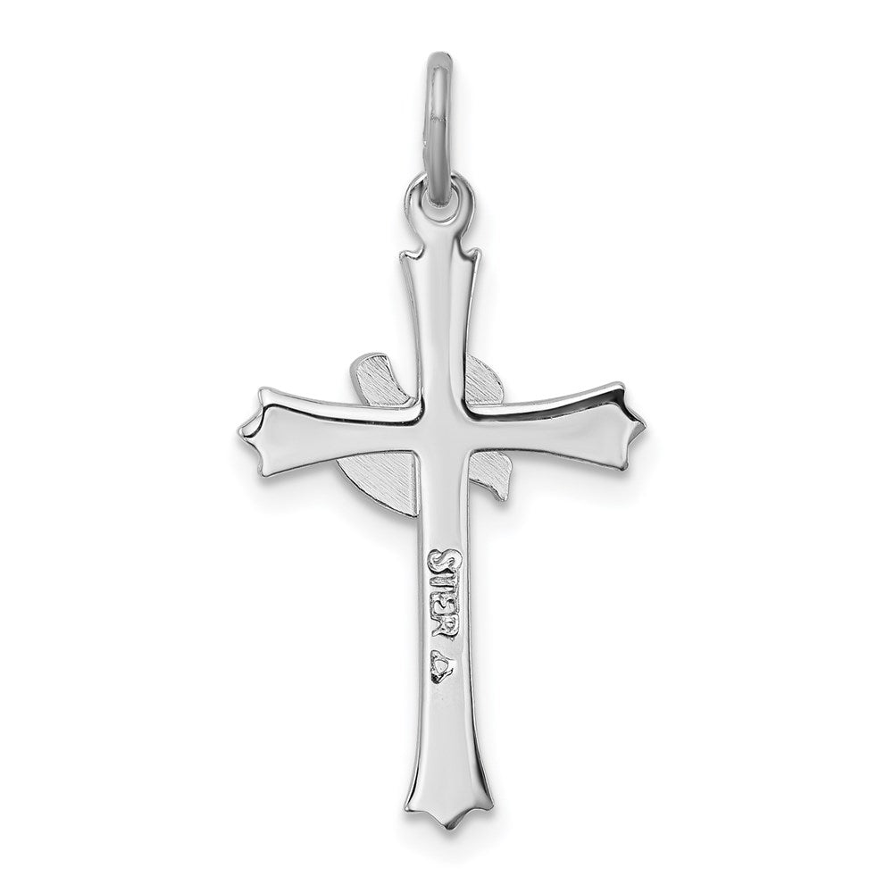 Sterling Silver Platinum-plated Holy Spirit Cross with Dove Charm