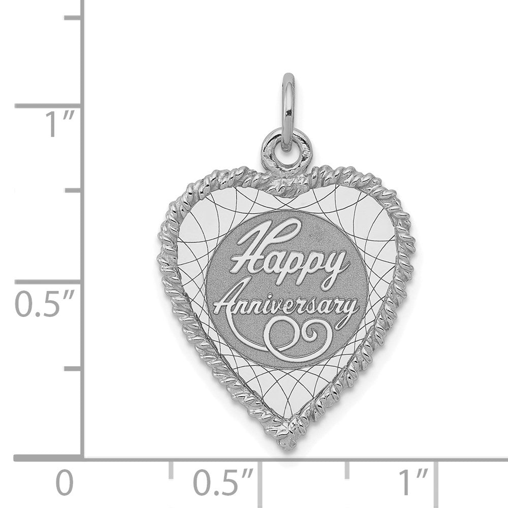 SS Rh-plt Happy Anniversary Polished Front/Satin Back Disc Charm