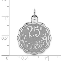 Sterling Silver Rhodium-plated 25th Anniversary Disc Charm