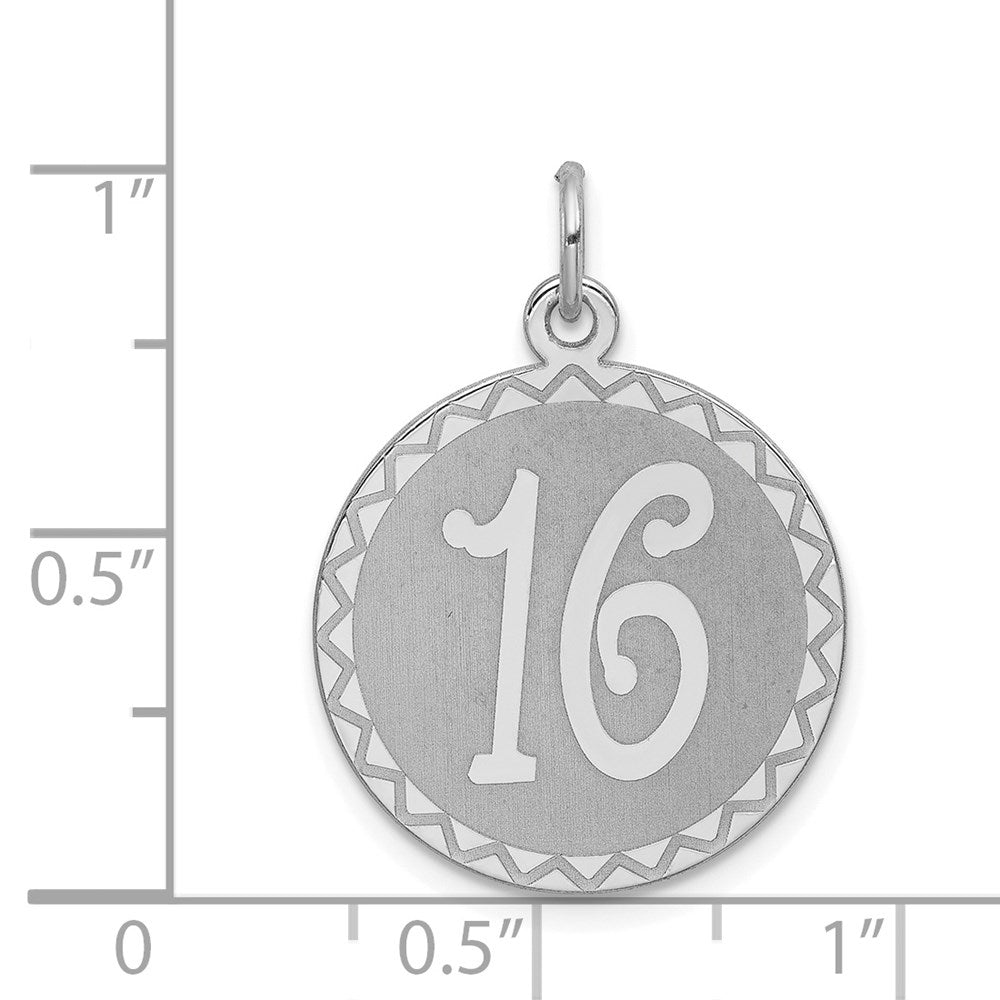 Sterling Silver Rhodium-plated Sweet Sixteen Disc Charm