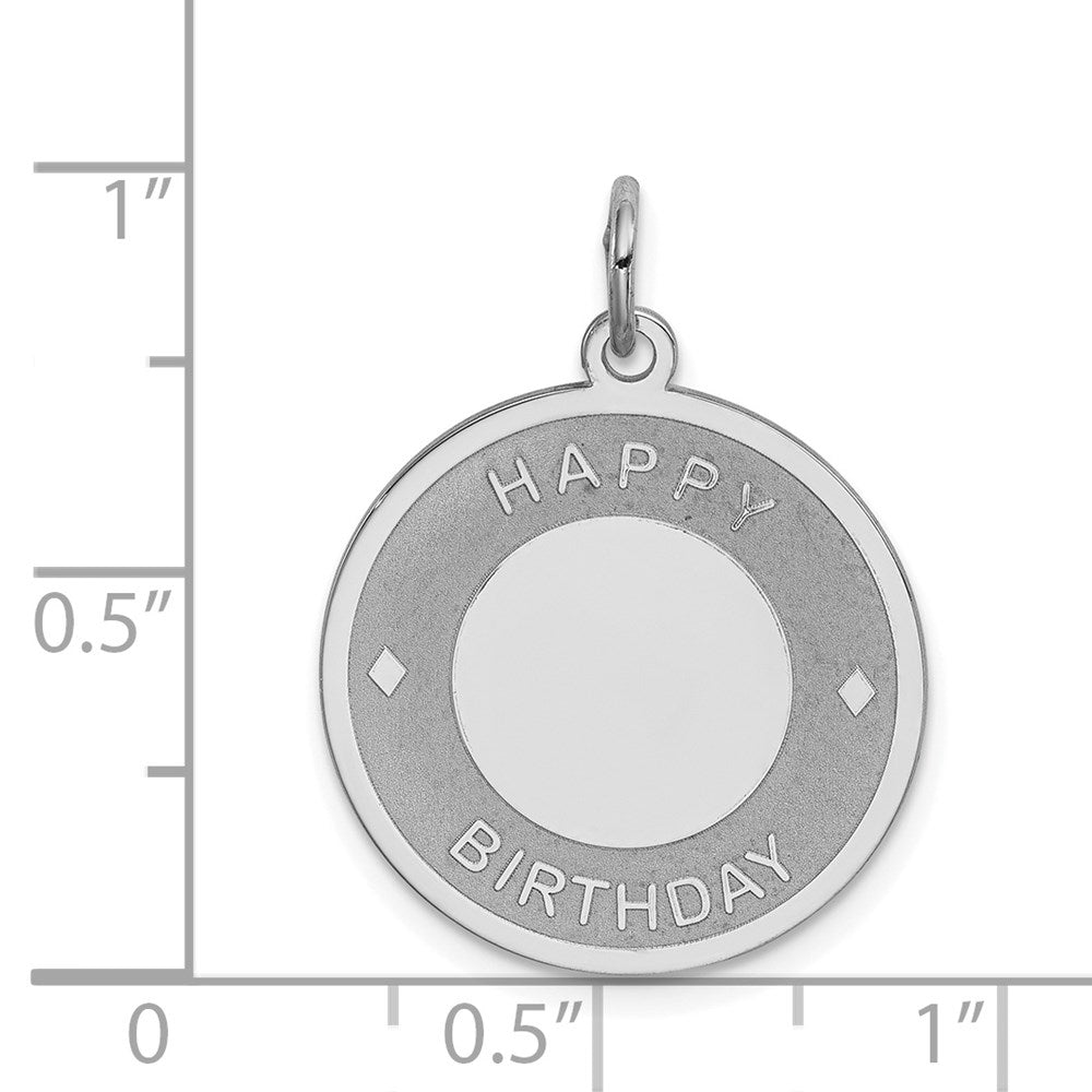 Sterling Silver Rhodium-plated Happy Birthday Disc Charm