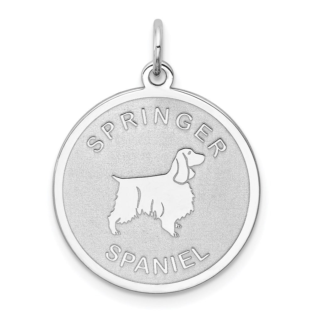 Sterling Silver Rhodium-plated Springer Spaniel Disc Charm