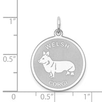 Sterling Silver Rhodium-plated Welsh Corgi Disc Charm