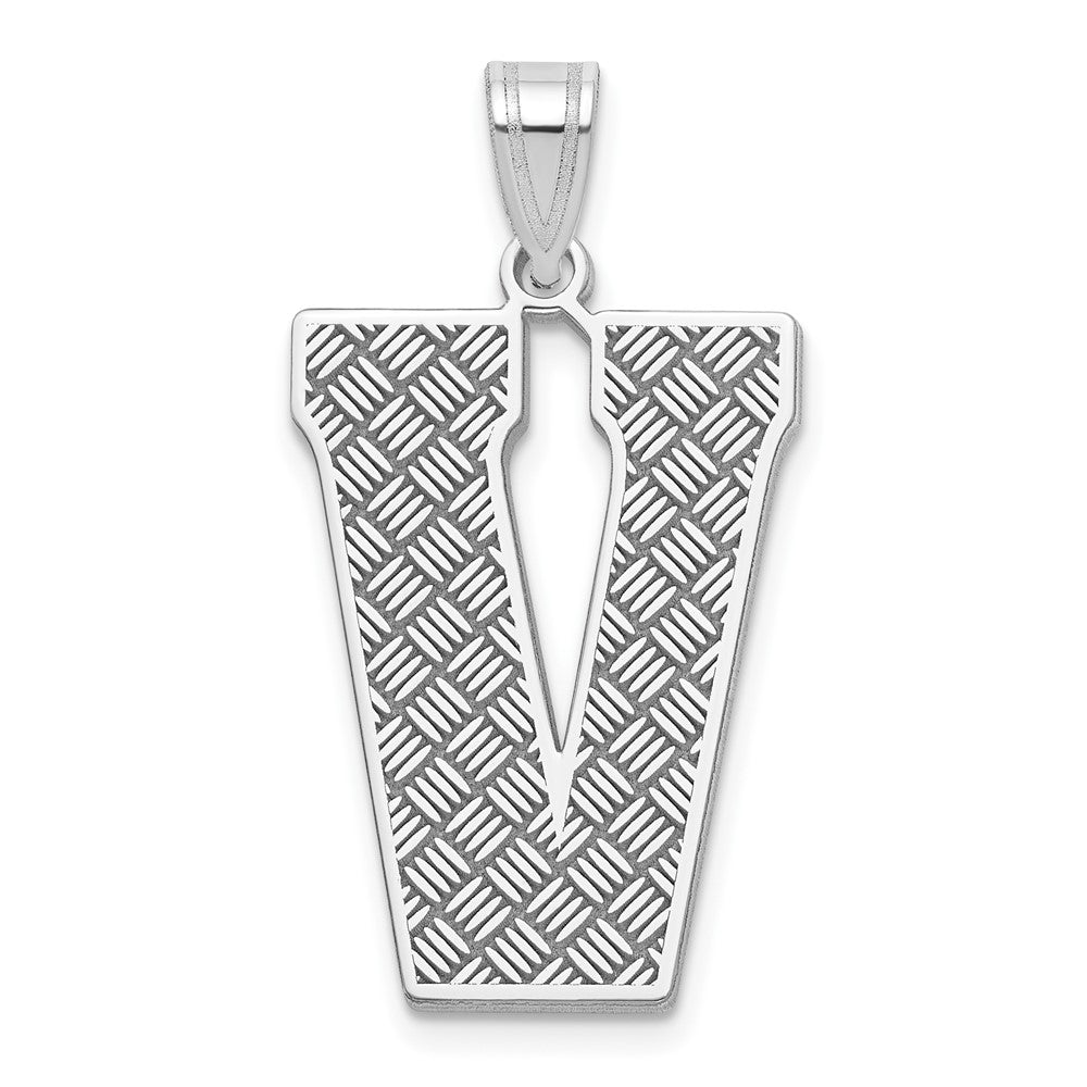 Sterling Silver Rhodium-plated Letter V Initial Pendant