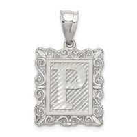 Sterling Silver Square Diamond-cut Letter P Initial Pendant