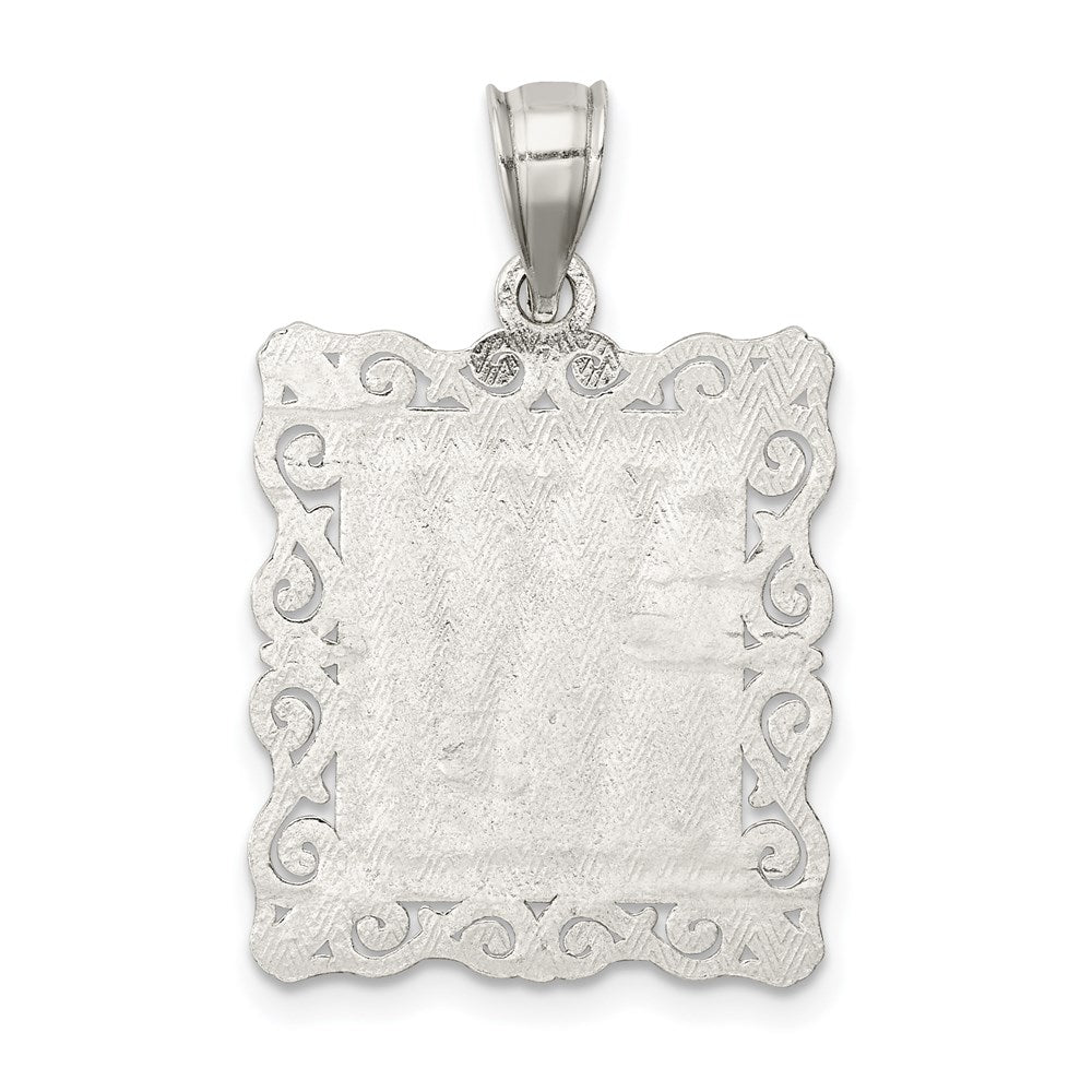 Sterling Silver Square Diamond-cut Letter W Initial Pendant