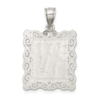 Sterling Silver Square Diamond-cut Letter W Initial Pendant