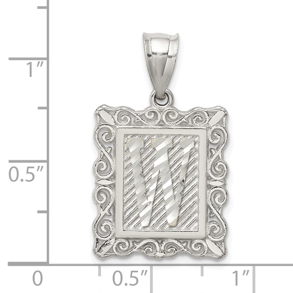 Sterling Silver Square Diamond-cut Letter W Initial Pendant