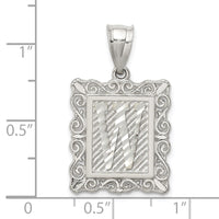 Sterling Silver Square Diamond-cut Letter W Initial Pendant