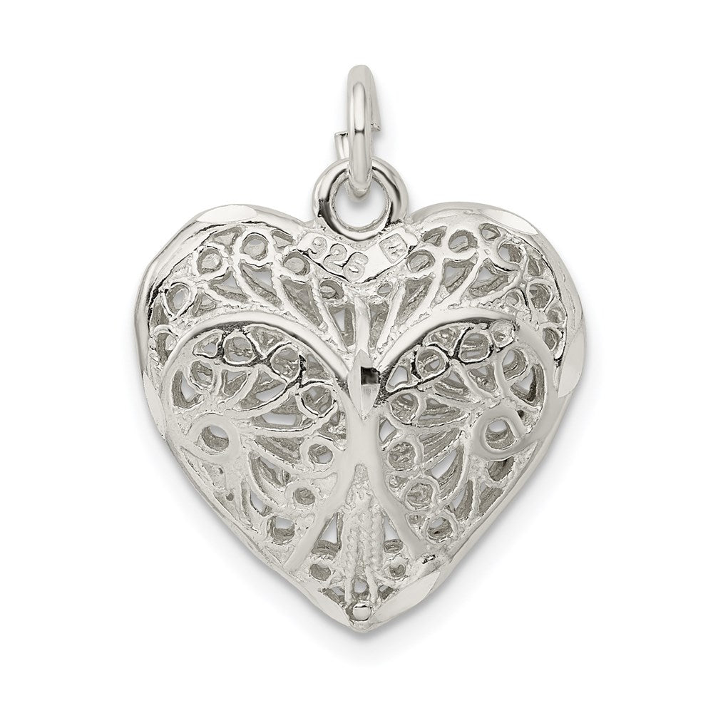 Sterling Silver Fancy Filigree Puffed Heart Charm
