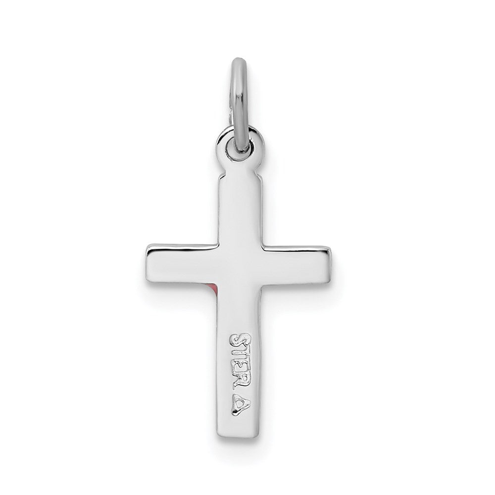 Sterling Silver Platinum-plated Enameled Cross Charm