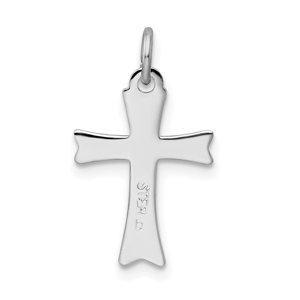 Sterling Silver Platinum-plated Black Enameled Cross Charm