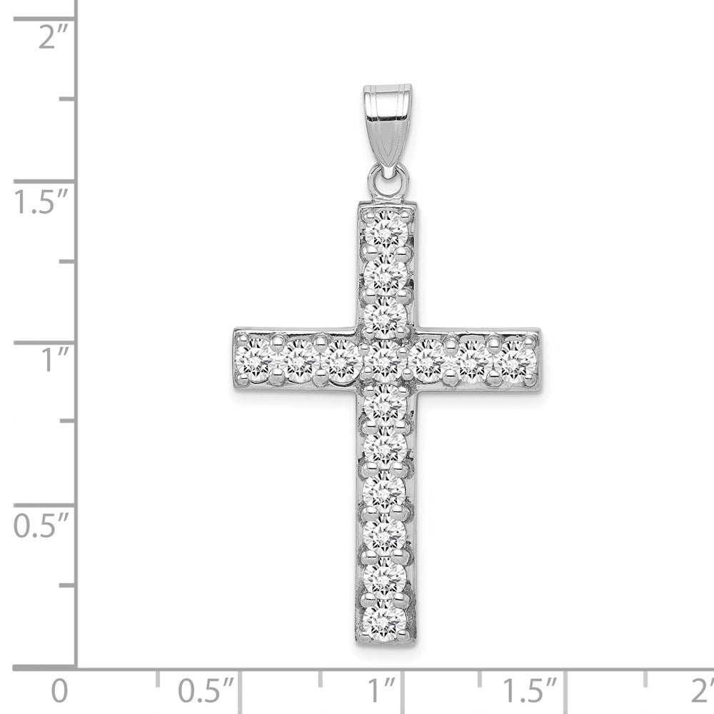 Sterling Silver Rhodium-plated CZ Latin Cross Pendant