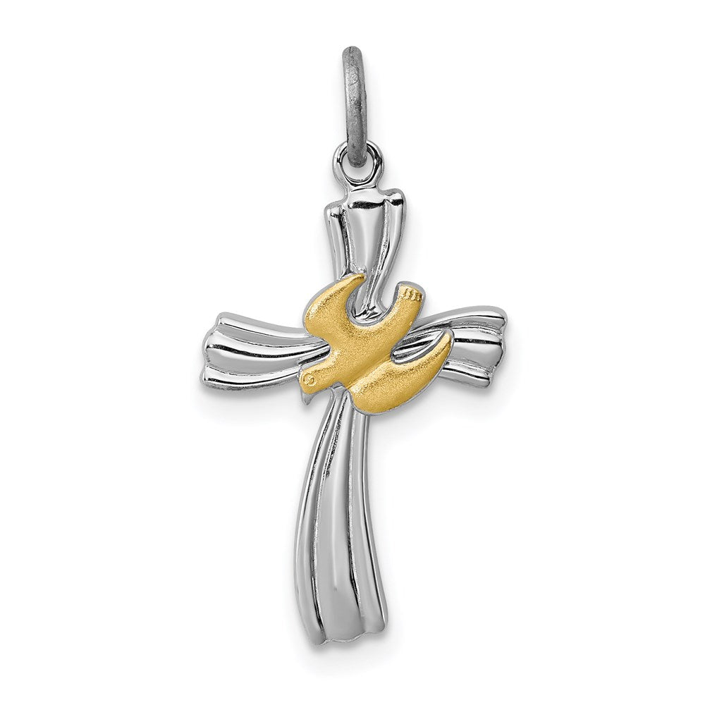 Sterling Silver Platinum-plated & Vermeil Dove Cross Charm