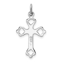Sterling Silver Platinum-plated Budded Cross w/CZ Charm