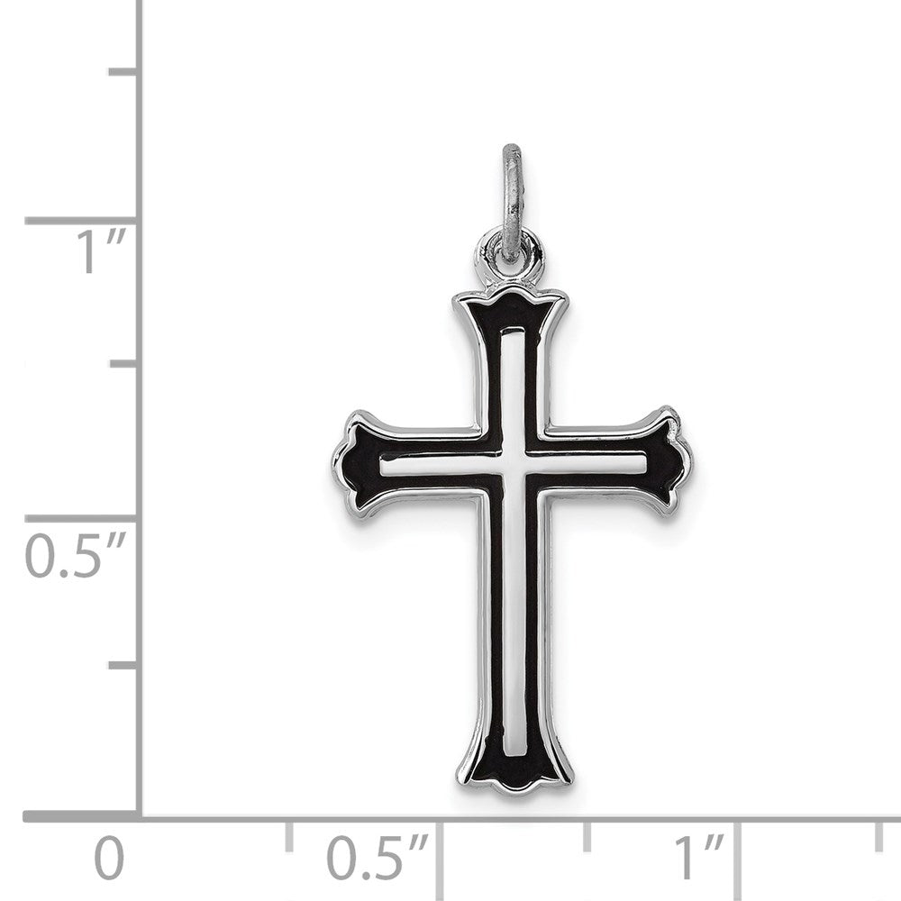 Sterling Silver Platinum-plated Enameled Cross Charm