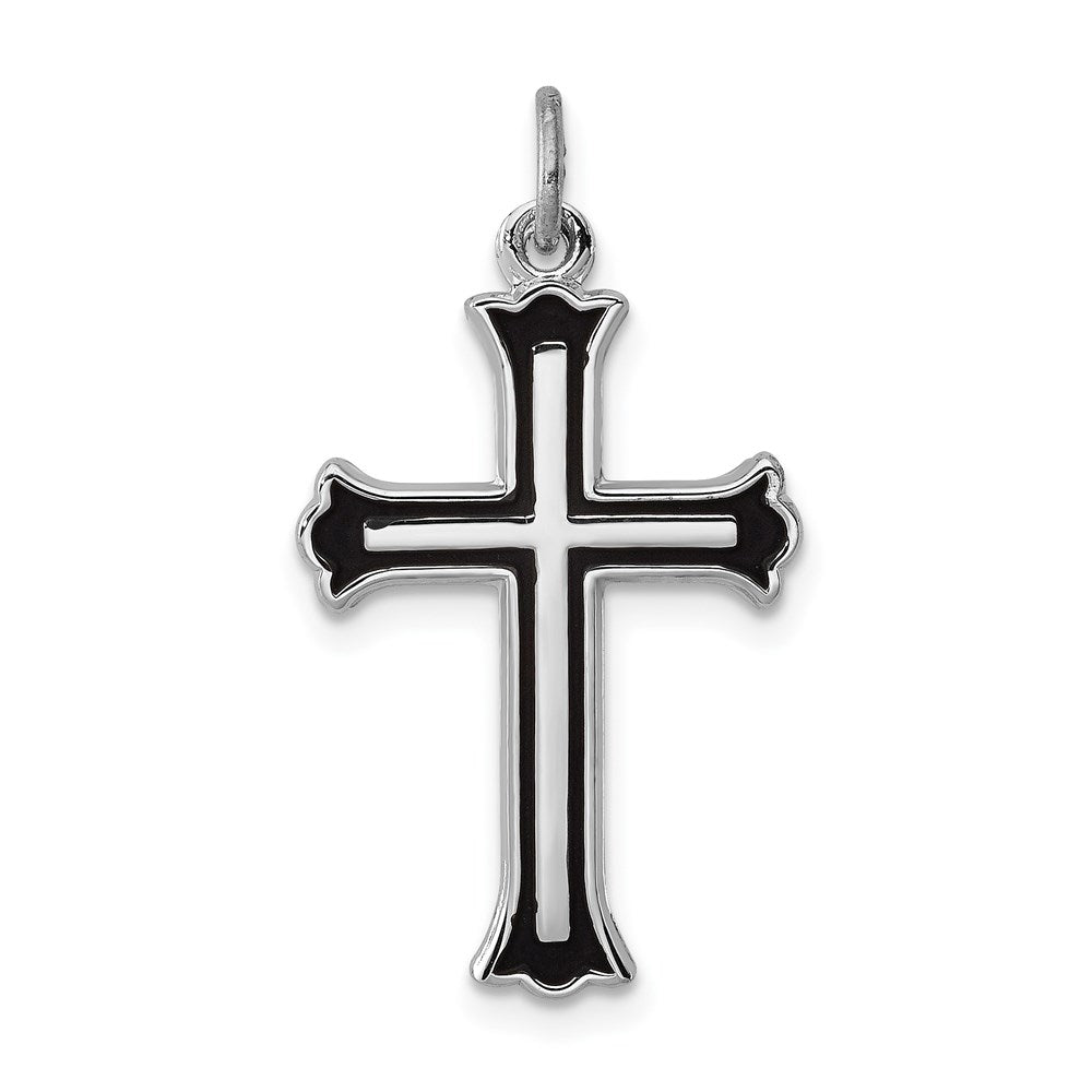 Sterling Silver Platinum-plated Enameled Cross Charm
