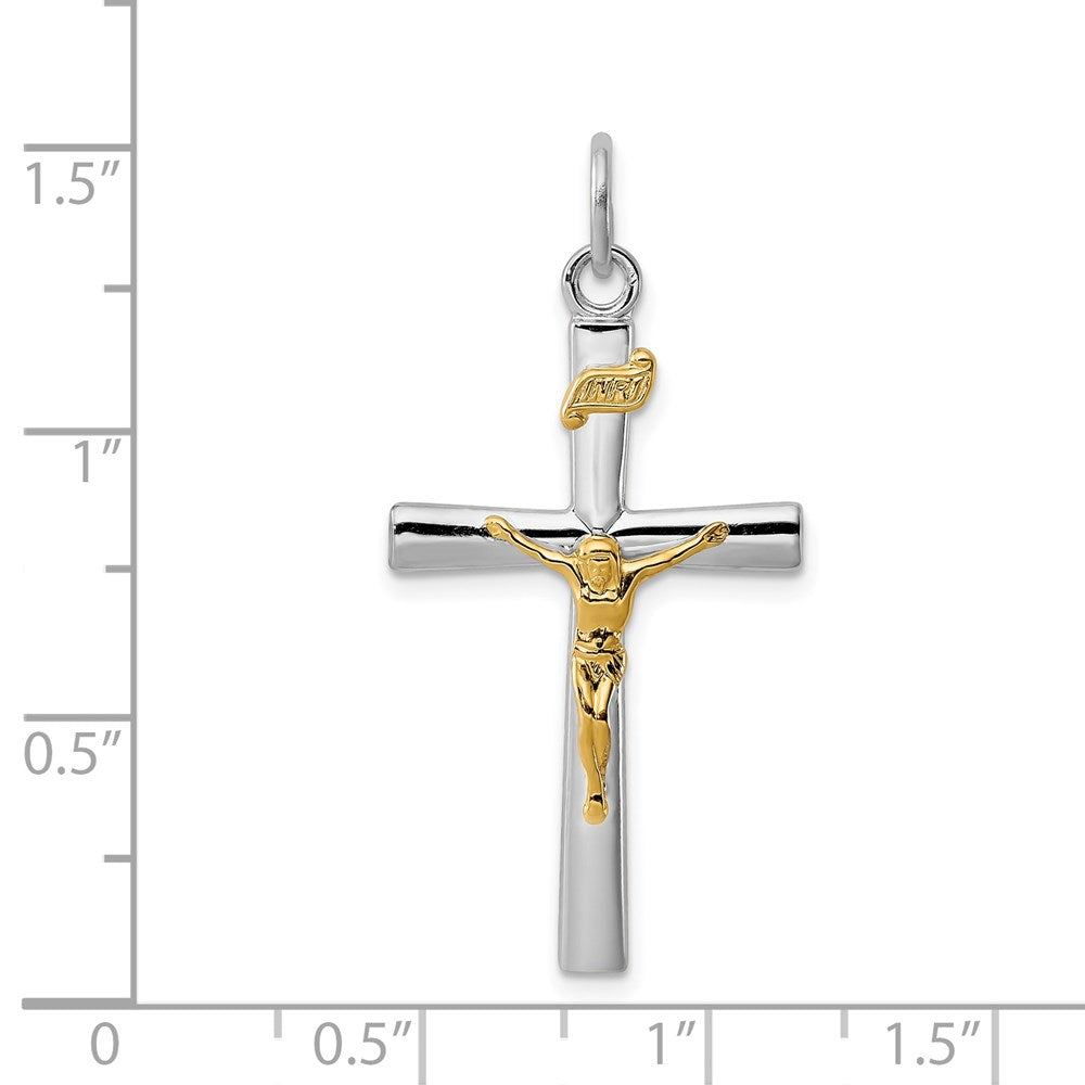 Sterling Silver Platinum-plated & 18k Gold-plated INRI Crucifix Charm
