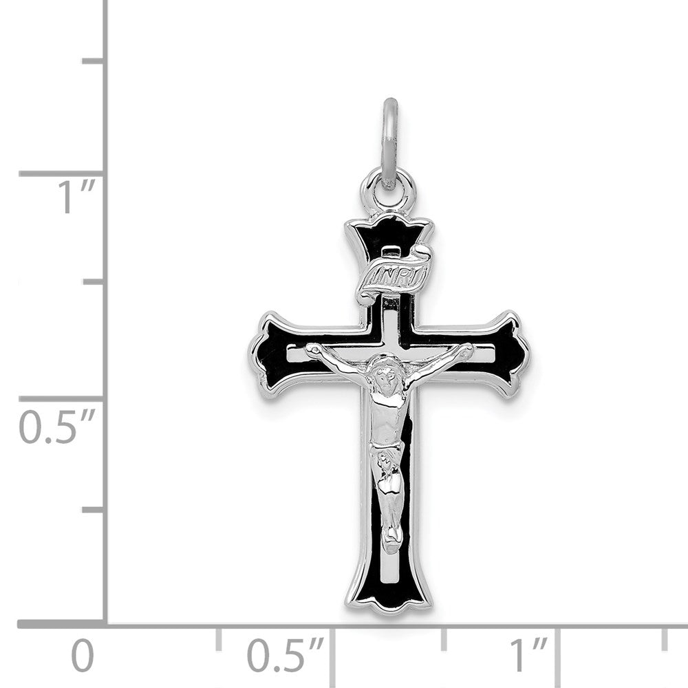 Sterling Silver Platinum-plated Enameled INRI Crucifix Charm